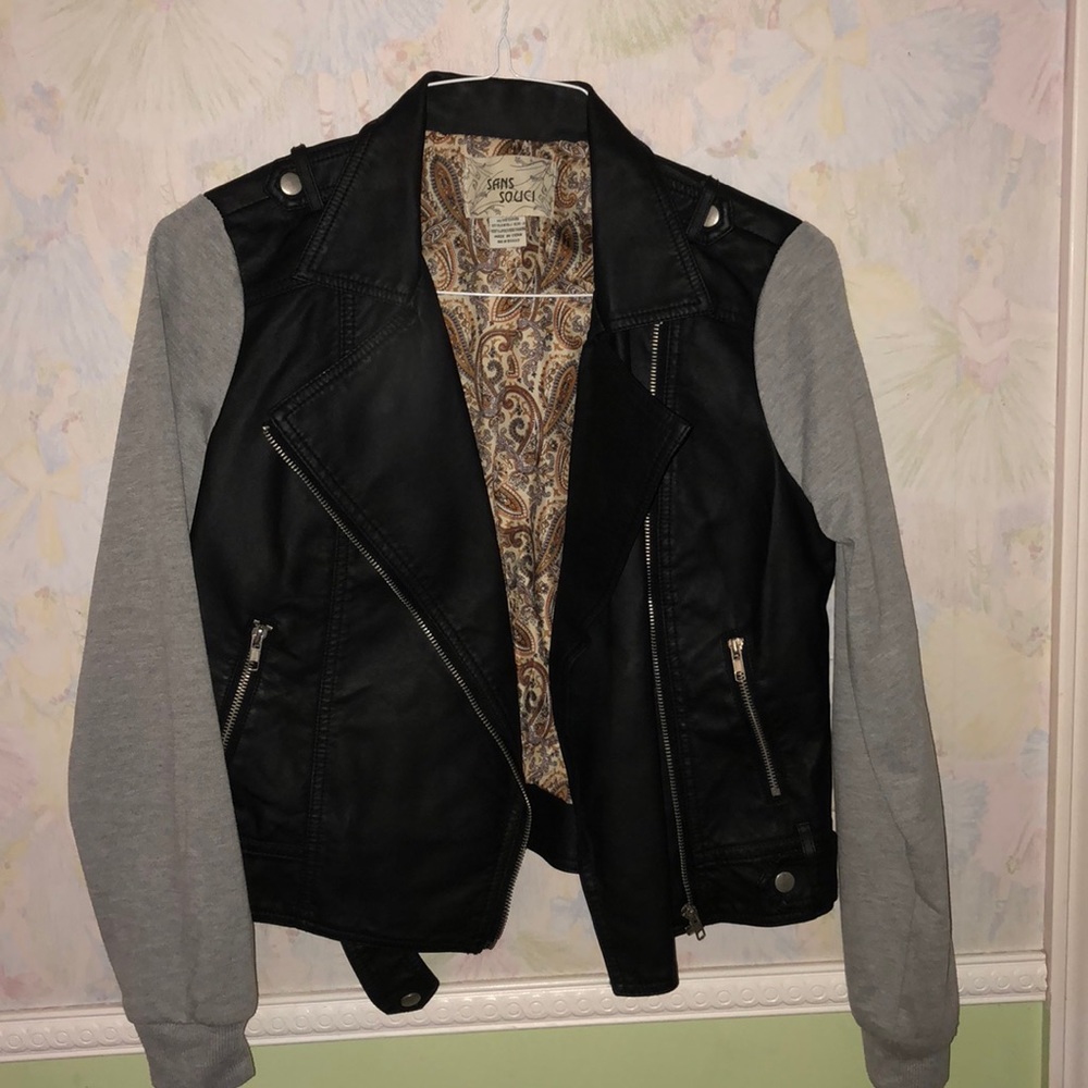 Leather/ sweatshirt jacket